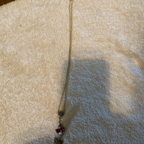 Sterling Silver with Heart Ceramic Rose and Butterfly. Chain is 20” - Picture 2 of 5